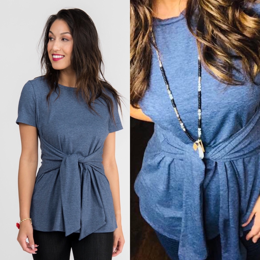 Side Seam Sash Top Denim Heather